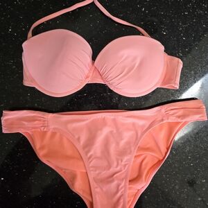 Forever 21 Bikini Set in a Pretty Peach Color Size Small Removable Strap NICE!!!